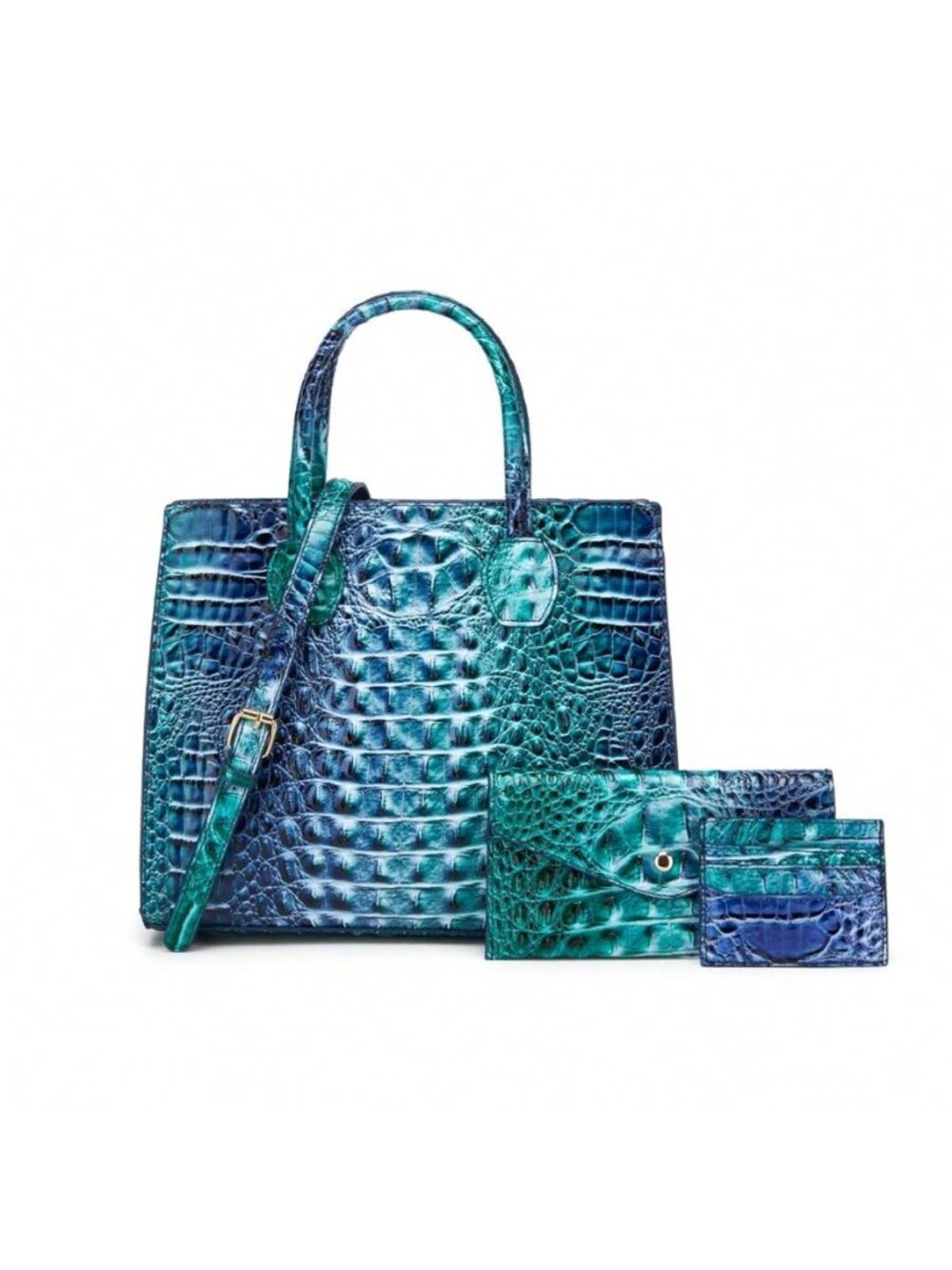 Women Embossed Texture Tote 3-Piece Set With Wallet & Card Holder,